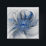 Abstrakt Blue Gray Fraktal Art Blume Button<br><div class="desc">Einzigartige Fantasy-Blume in Blau- und Grautönen,  abstrakt und elegant. Design für Ihre Schaltfläche und mehr.</div>