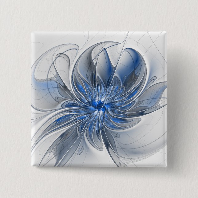Abstrakt Blue Gray Fraktal Art Blume Button (Vorderseite)