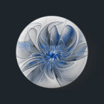 Abstrakt Blue Gray Fraktal Art Blume Button<br><div class="desc">Einzigartige Fantasy-Blume in Blau- und Grautönen, abstrakt und elegant. Design für Ihren runden Knopf und mehr.</div>