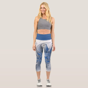 Abstrakt Blue Gray Fraktal Art Blume Capri Leggings