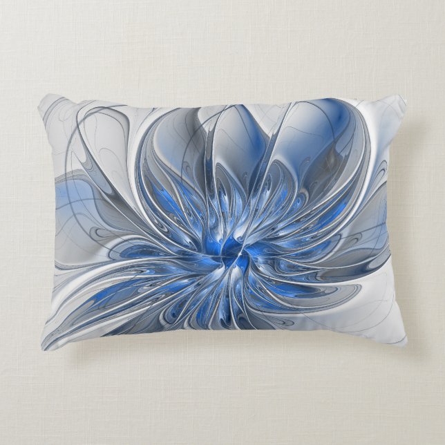Abstrakt Blue Gray Fraktal Art Blume Dekokissen (Vorderseite)