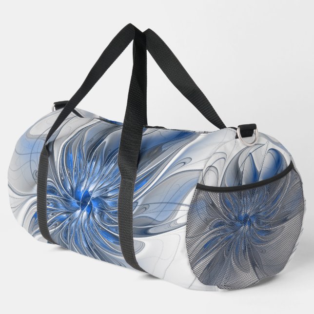 Abstrakt Blue Gray Fraktal Art Blume Duffle Bag (Rechte Ecke)