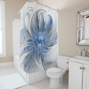 Abstrakt Blue Gray Fraktal Art Blume Duschvorhang