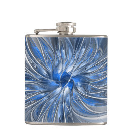 Abstrakt Blue Gray Fraktal Art Blume Flachmann