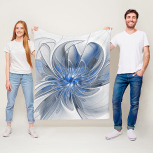 Abstrakt Blue Gray Fraktal Art Blume Fleecedecke