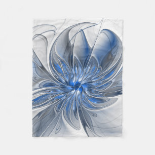 Abstrakt Blue Gray Fraktal Art Blume Fleecedecke