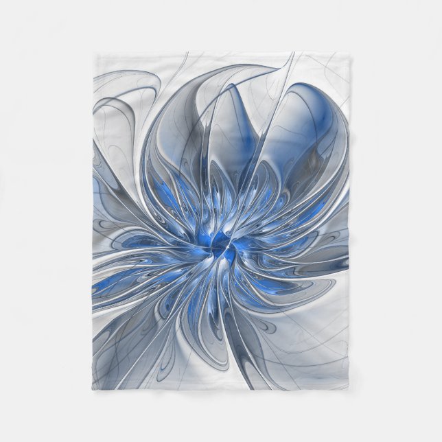 Abstrakt Blue Gray Fraktal Art Blume Fleecedecke (Vorderseite)