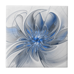 Abstrakt Blue Gray Fraktal Art Blume Fliese