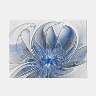 Abstrakt Blue Gray Fraktal Art Blume Fußmatte