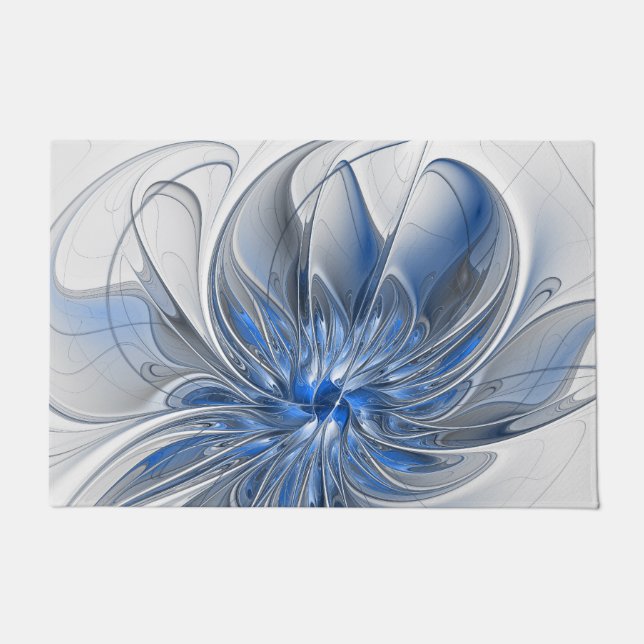 Abstrakt Blue Gray Fraktal Art Blume Fußmatte (Vorderseite)