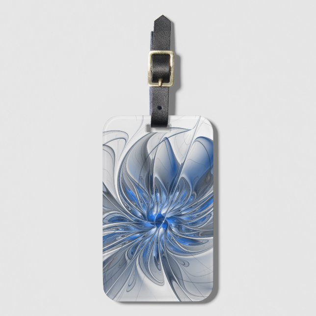 Abstrakt Blue Gray Fraktal Art Blume Gepäckanhänger (Vorderseite Vertikal)