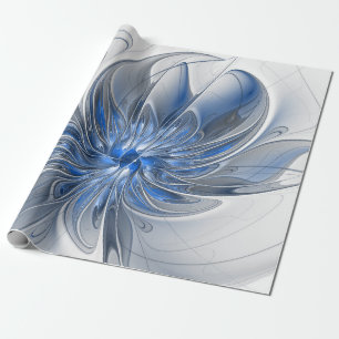 Abstrakt Blue Gray Fraktal Art Blume Geschenkpapier