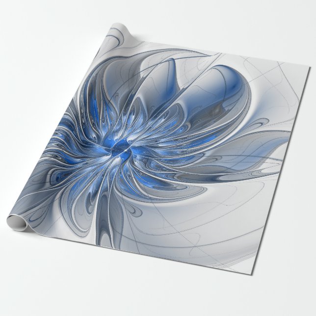 Abstrakt Blue Gray Fraktal Art Blume Geschenkpapier (Ungerollt)