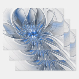 Abstrakt Blue Gray Fraktal Art Blume Geschenkpapier Set