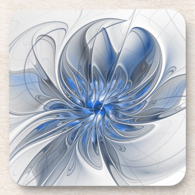Abstrakt Blue Gray Fraktal Art Blume Getränkeuntersetzer (Vorderseite)