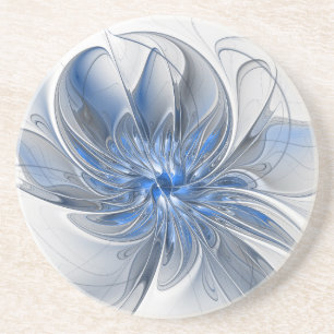Abstrakt Blue Gray Fraktal Art Blume Getränkeuntersetzer