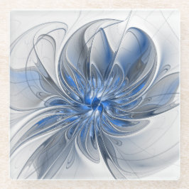 Abstrakt Blue Gray Fraktal Art Blume Glasuntersetzer