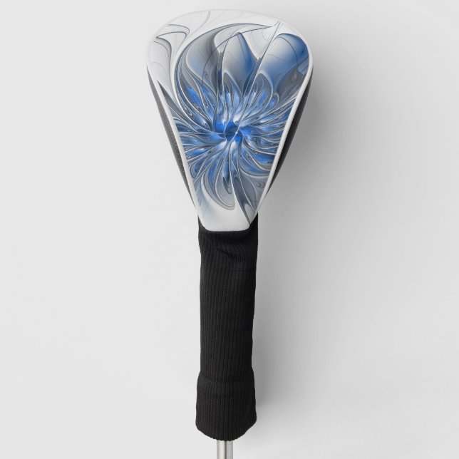 Abstrakt Blue Gray Fraktal Art Blume Golf Headcover (Vorderseite)