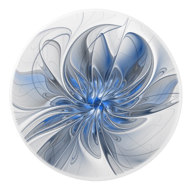 Abstrakt Blue Gray Fraktal Art Blume Keramikknauf (Vorderseite)