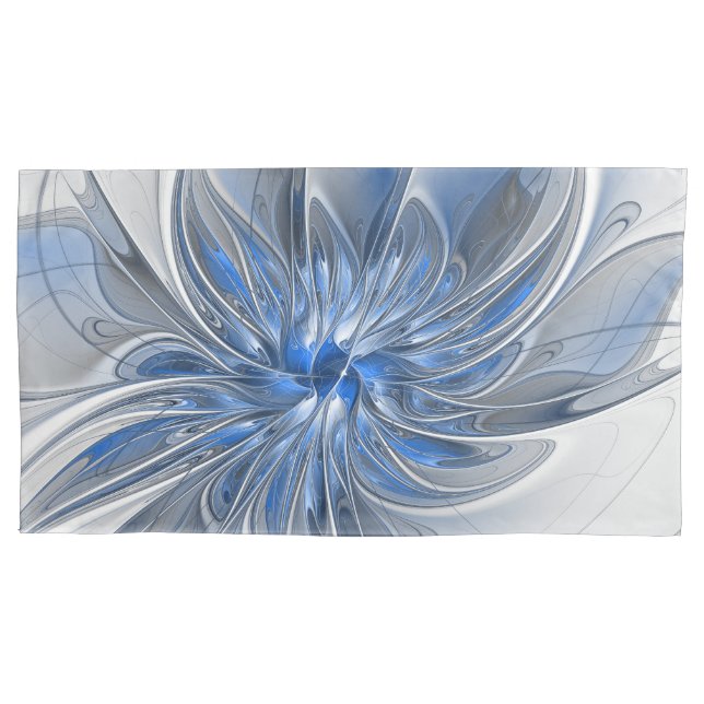 Abstrakt Blue Gray Fraktal Art Blume Kissenbezug (Vorderseite)