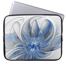 Abstrakt Blue Gray Fraktal Art Blume Laptopschutzhülle
