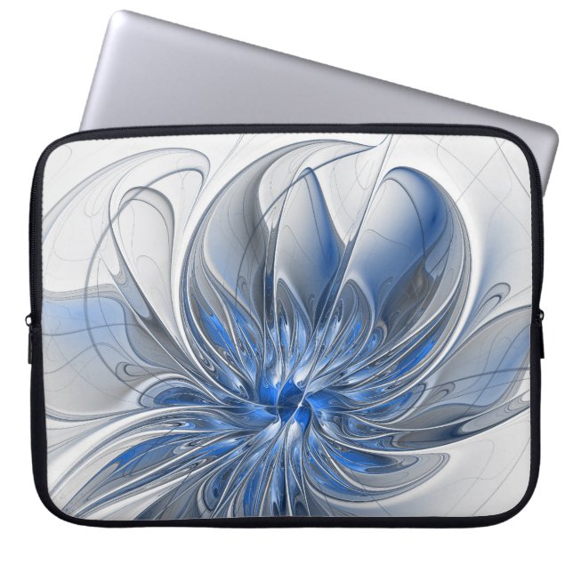 Abstrakt Blue Gray Fraktal Art Blume Laptopschutzhülle (Vorderseite)