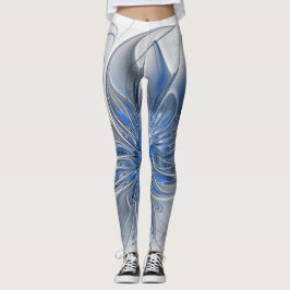 Abstrakt Blue Gray Fraktal Art Blume Leggings