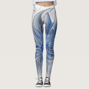 Abstrakt Blue Gray Fraktal Art Blume Leggings