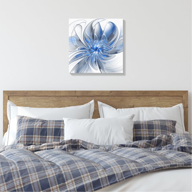 Abstrakt Blue Gray Fraktal Art Blume Leinwanddruck (Insitu (Schlafzimmer))