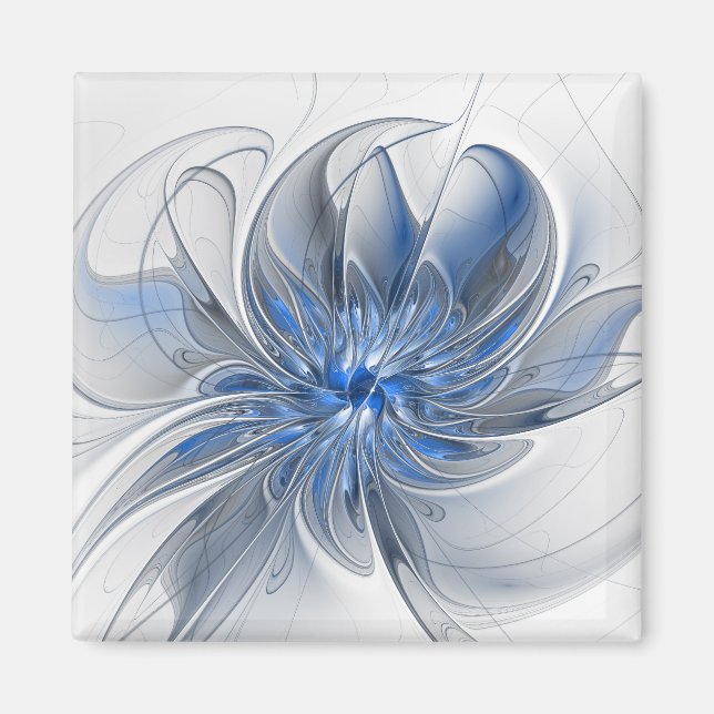 Abstrakt Blue Gray Fraktal Art Blume Magnet (Vorne)