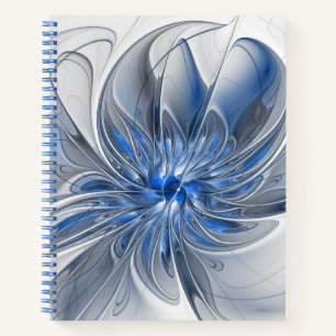 Abstrakt Blue Gray Fraktal Art Blume Notizbuch