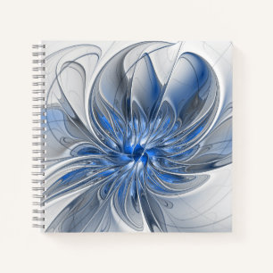 Abstrakt Blue Gray Fraktal Art Blume Notizbuch