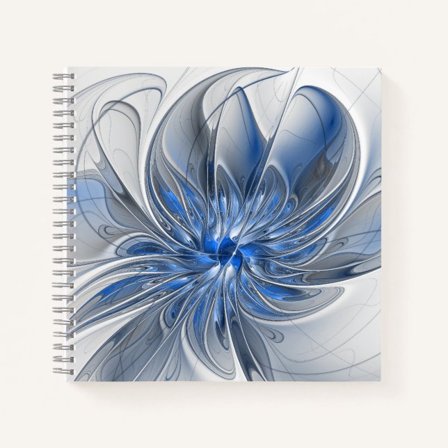 Abstrakt Blue Gray Fraktal Art Blume Notizbuch (Vorderseite)