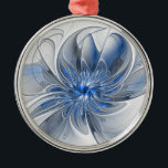 Abstrakt Blue Gray Fraktal Art Blume Ornament Aus Metall<br><div class="desc">Eine einzigartige Fantasy-Blume in Blau- und Grautönen,  abstrakt und elegant. Ungewöhnliches Design für Ihr dekoratives,  blumengeschmücktes Rundmetallschmuck und vieles mehr.</div>
