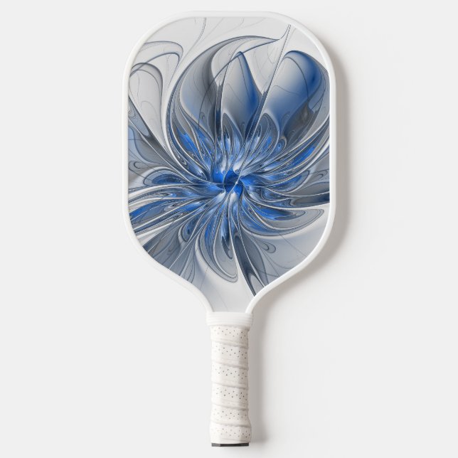 Abstrakt Blue Gray Fraktal Art Blume Pickleball Schläger (Vorderseite)