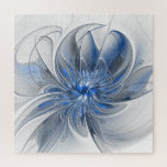 Abstrakt Blue Gray Fraktal Art Blume Puzzle<br><div class="desc">Einzigartige Fantasy-Blume in Blau- und Grautönen,  abstrakt und elegant. Design für Ihr Rätsel und mehr.</div>