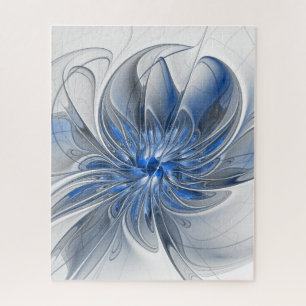 Abstrakt Blue Gray Fraktal Art Blume Puzzle