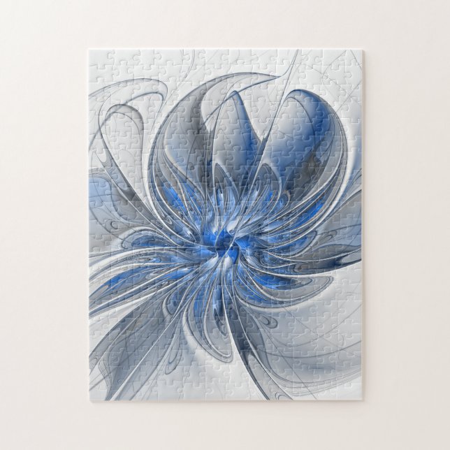 Abstrakt Blue Gray Fraktal Art Blume Puzzle (Vertikal)