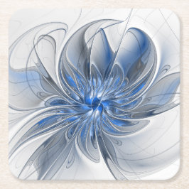 Abstrakt Blue Gray Fraktal Art Blume Rechteckiger Pappuntersetzer