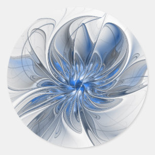 Abstrakt Blue Gray Fraktal Art Blume Runder Aufkleber