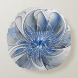 Abstrakt Blue Gray Fraktal Art Blume Rundes Kissen<br><div class="desc">Eine einzigartige Fantasy-Blume in Blau- und Grautönen,  abstrakt und elegant. Ungewöhnliches Design für Ihr dekoratives,  blumengeschmücktes rundes Kissen und mehr.</div>