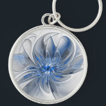 Abstrakt Blue Gray Fraktal Art Blume Schlüsselanhänger<br><div class="desc">Einzigartige Fantasy-Blume in Blau- und Grautönen,  abstrakt und elegant. Design für Ihre Keychain und mehr.</div>