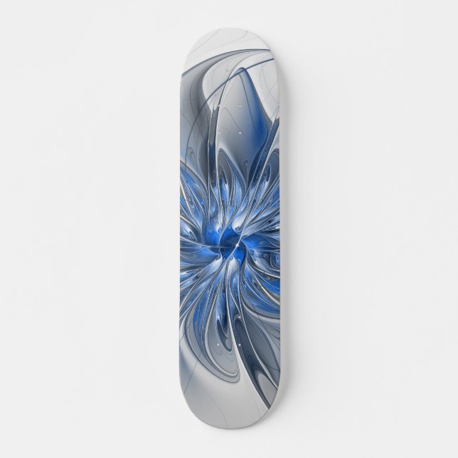 Abstrakt Blue Gray Fraktal Art Blume Skateboard (Vorne)