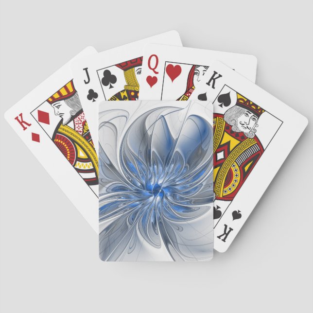 Abstrakt Blue Gray Fraktal Art Blume Spielkarten (Rückseite)
