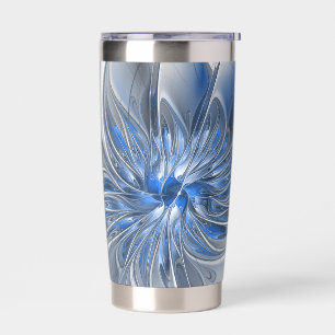 Abstrakt Blue Gray Fraktal Art Blume Thermobecher