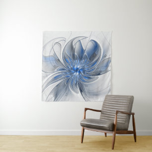 Abstrakt Blue Gray Fraktal Art Blume Wandteppich