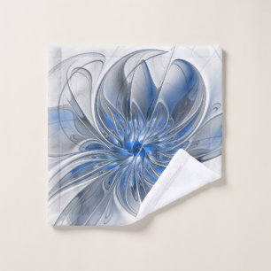 Abstrakt Blue Gray Fraktal Art Blume Waschlappen
