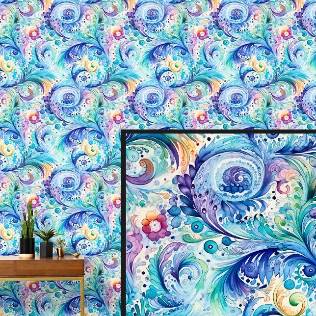 Abstrakt Blue Green Aqua Floral Paisley Tapete (Von Creator hochgeladen)