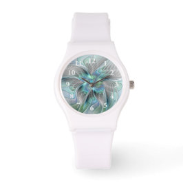 Abstrakt Blue Green Butterfly Fantasy Fraktal Art Armbanduhr
