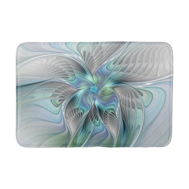 Abstrakt Blue Green Butterfly Fantasy Fraktal Art Badematte (Vorderseite)